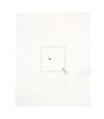 Scialle nascita in lana merinos e cashmere - bianco e rosa - immagine 2