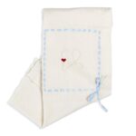 Scialle nascita in lana merinos e cashmere - bianco e azzurro