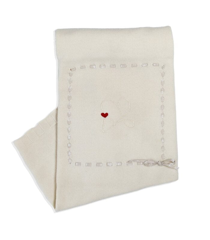 Scialle nascita in lana merinos e cashmere - bianco e tortora - immagine 1