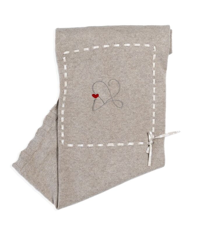Scialle nascita in lana merinos e cashmere - beige - immagine 1
