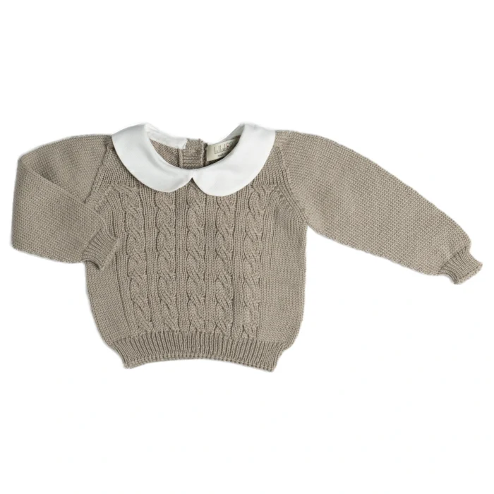 Maglia trecce a coste in lana Merinos - Image 1